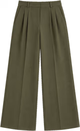 Olive pleated wide-leg trousers