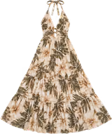 Ivory tropical halter maxi dress