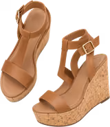 Tan cork platform wedge sandals